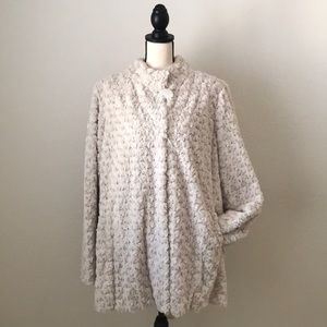 Dennis Basso textured rosette faux fur A-line coat